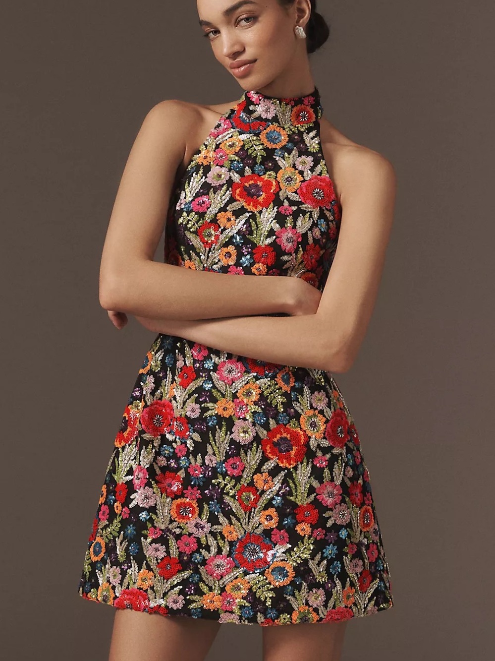 Helsi Sarah Halter Floral Sequin Mini Dress party Date Prom Size XS Preloved